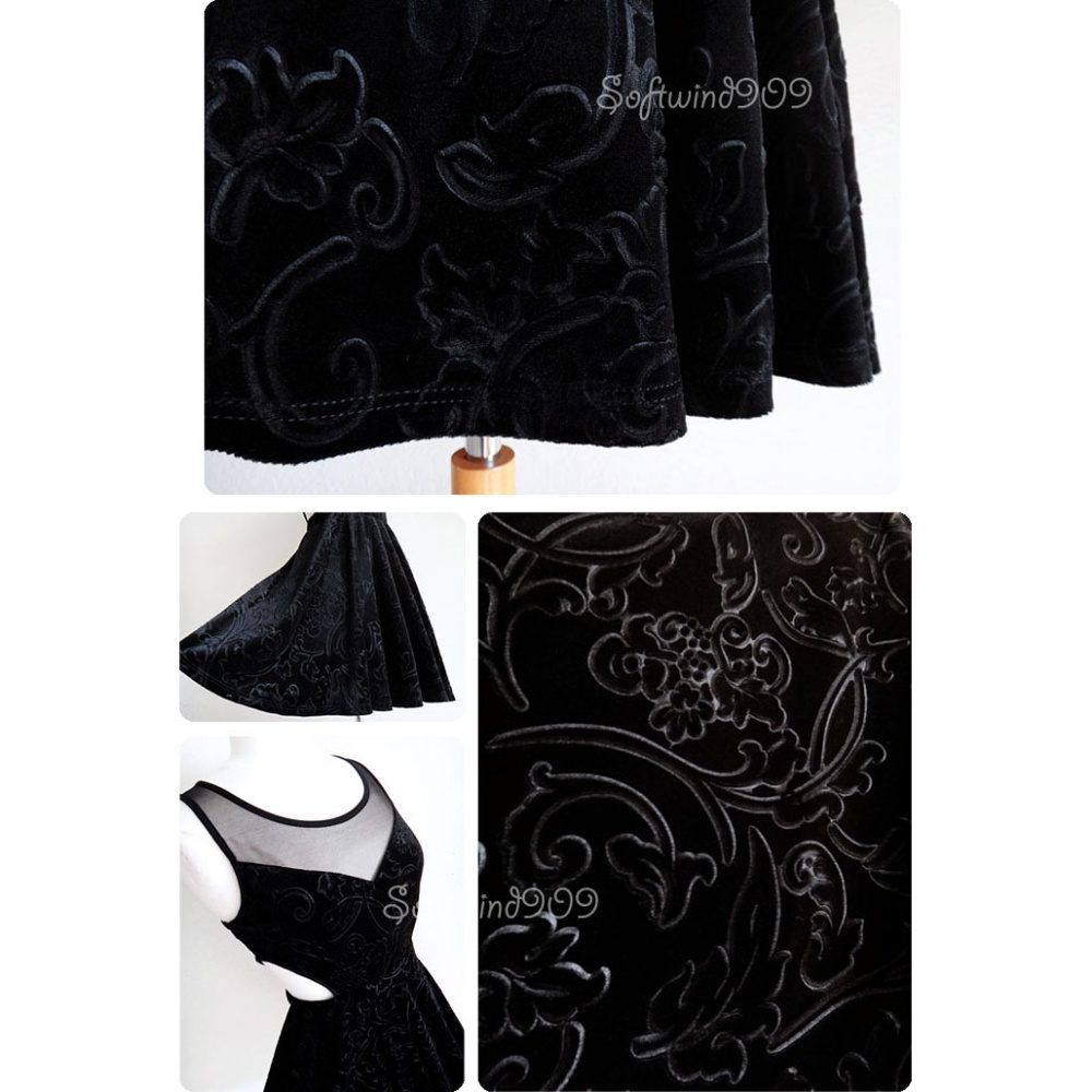Black Velvet Mesh Inset Cutout Skater Party Dress - Picture 6 of 8